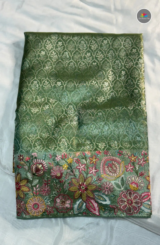 Pure Kanchi Pattu With Embroidery - Green