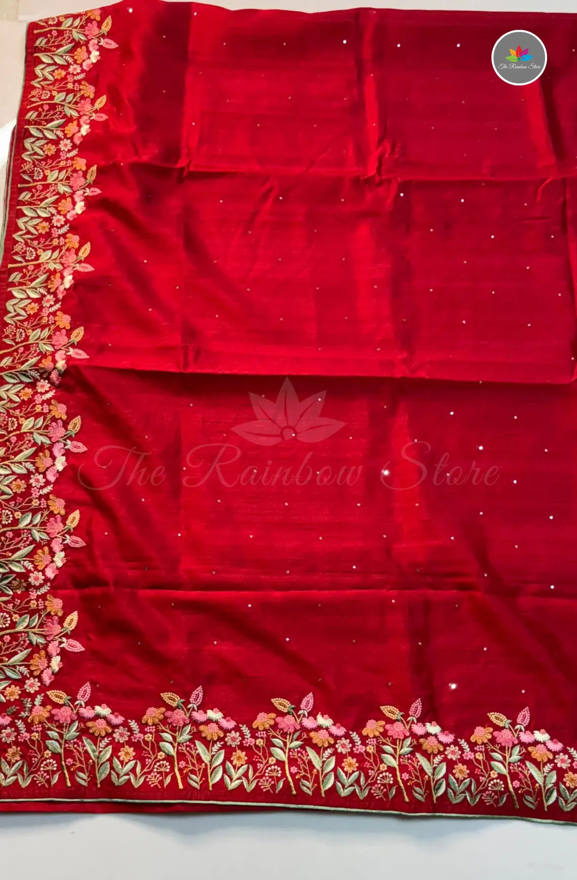 Premium Tussar Saree with Floral Embroidery Work - Red