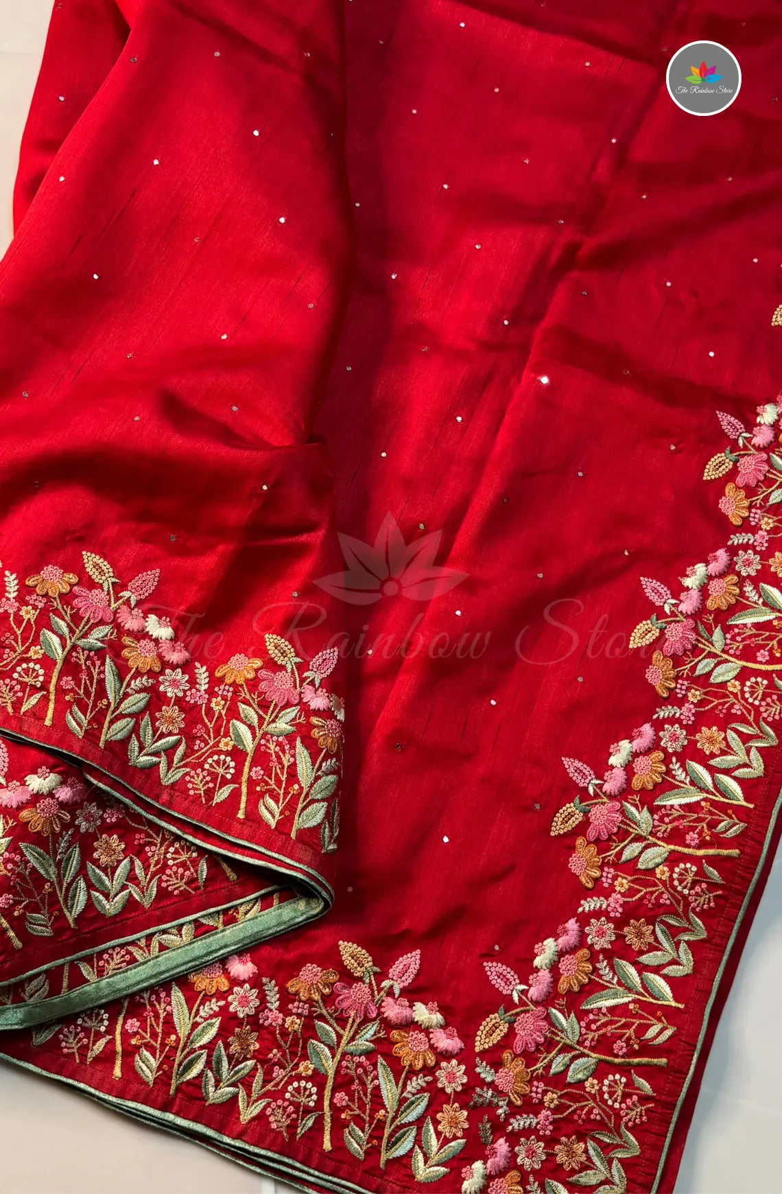 Premium Tussar Saree with Floral Embroidery Work - Red