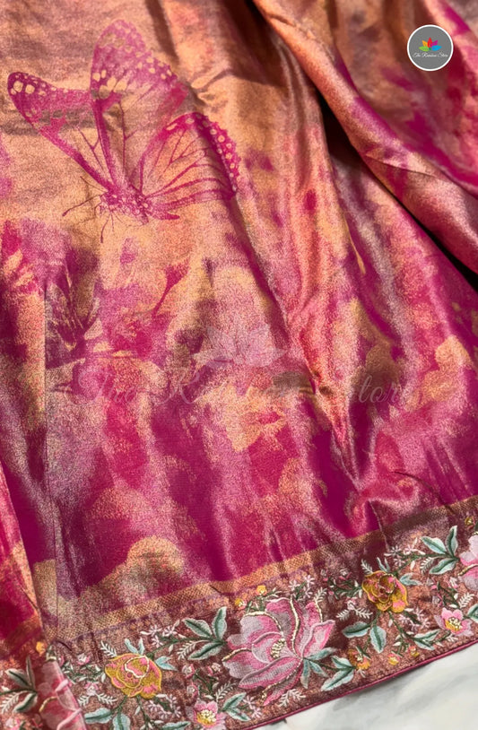 Premium Kanchi Pattu Saree with Embroidery - Rani Pink