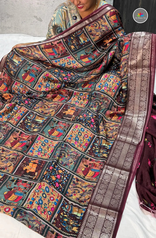 Premium Mangalagiri Pattu With Big Border - Maroon