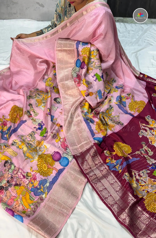 Premium Mangalagiri Pattu With Big Border - Pink