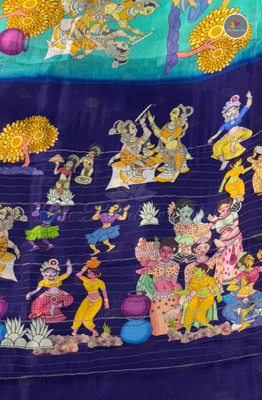 Premium Mangalagiri Pattu With Big Border - Skyblue With Blue