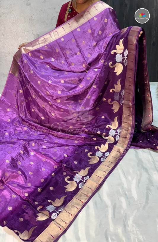 Premium Mangalagiri Pattu With Big Border - Lavender