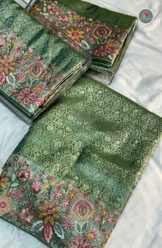 Pure Kanchi Pattu With Embroidery - Green