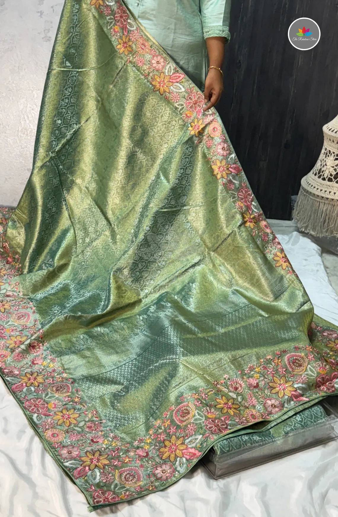 Pure Kanchi Pattu With Embroidery - Green