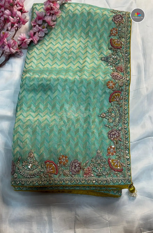 Premium Banarasi Designer Saree - Aqua Green