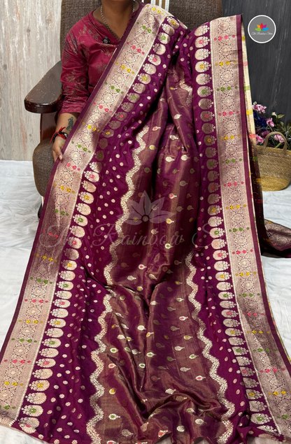 Mushru Silk Saree - Wine Purple