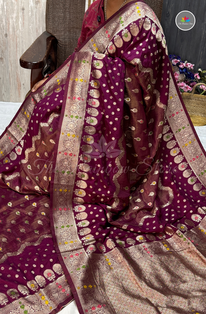 Mushru Silk Saree - Wine Purple