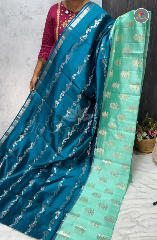 Premium Puna Silk Saree - Blue