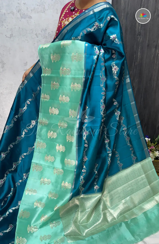 Premium Puna Silk Saree - Blue
