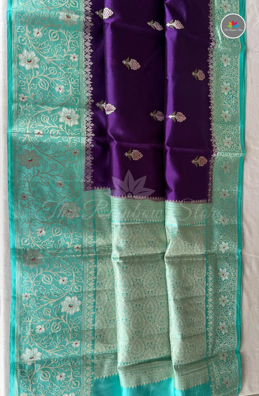 Pure Mango Puna Silk Saree - Brinjal Blue