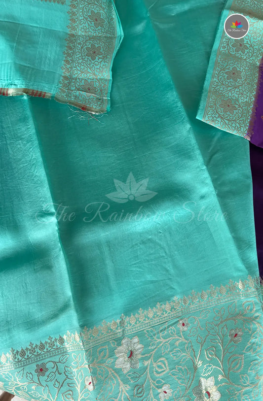 Pure Mango Puna Silk Saree - Brinjal Blue