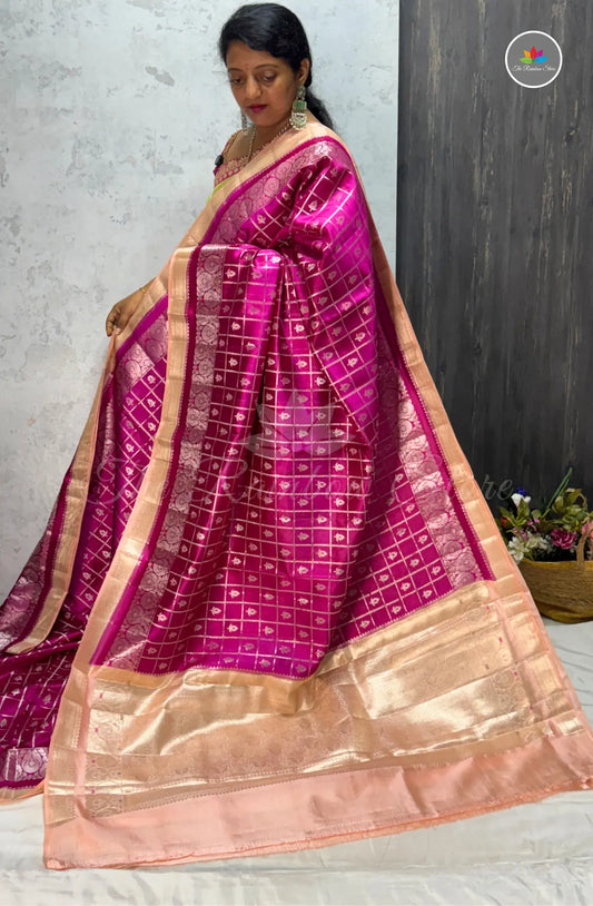 Premium Puna Silk Saree - Dark Pink