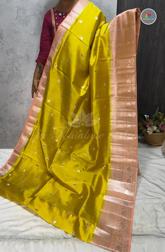 Premium Puna Silk Saree - Golden Yellow