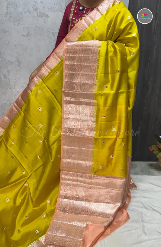 Premium Puna Silk Saree - Golden Yellow