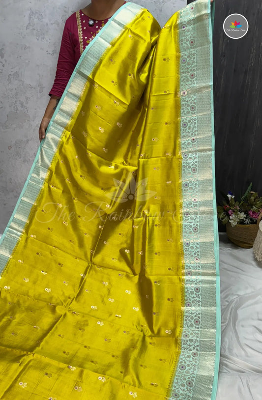 Premium Puna Silk Saree - Golden Yellow