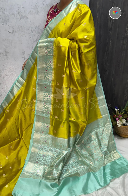 Premium Puna Silk Saree - Golden Yellow