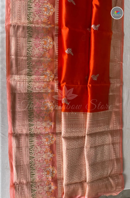 Pure Mango Puna Silk Saree - Orange