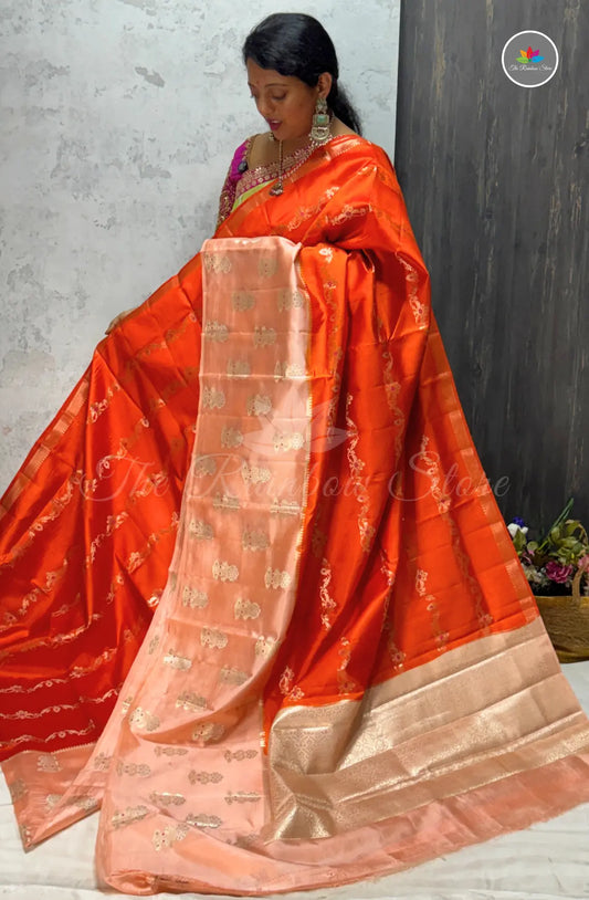 Premium Puna Silk Saree - Orange