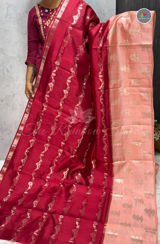 Premium Puna Silk Saree - Red