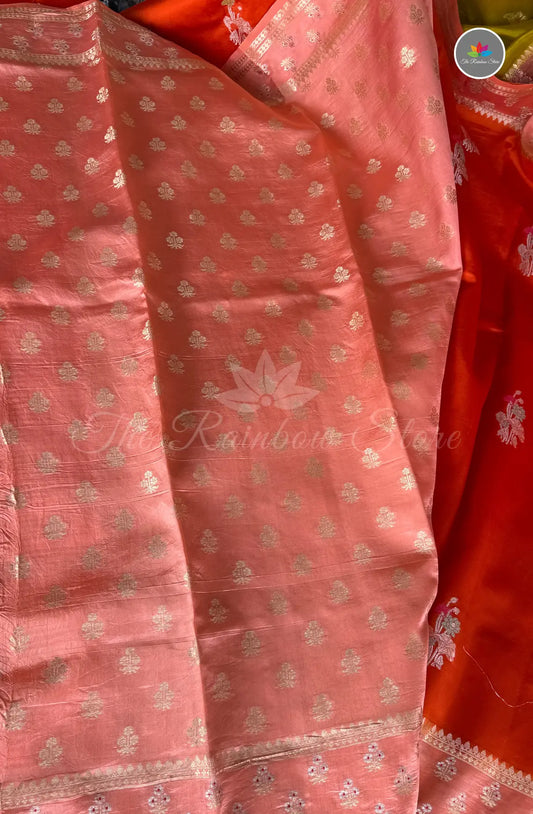 Pure Mango Puna Silk Saree - Rust Orange