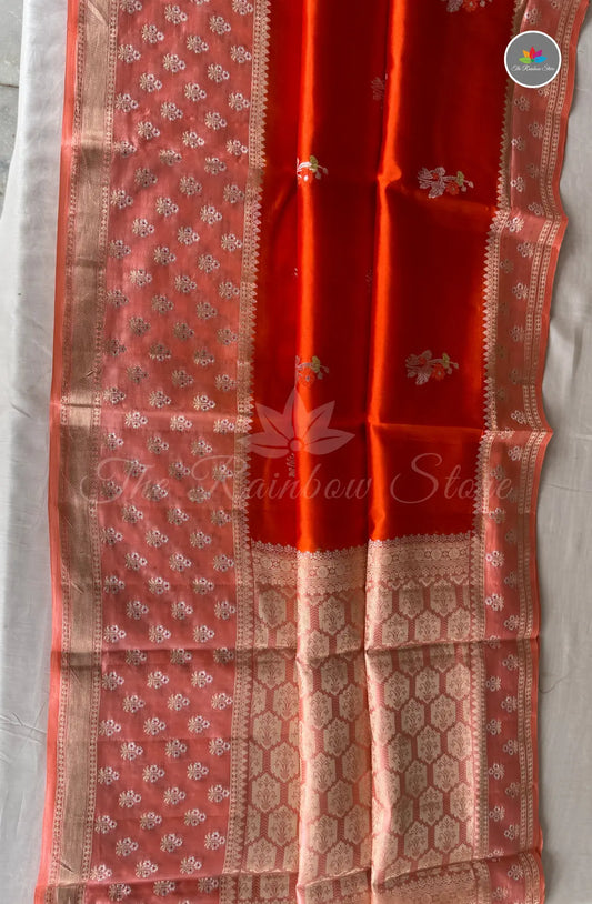 Pure Mango Puna Silk Saree - Rust Orange