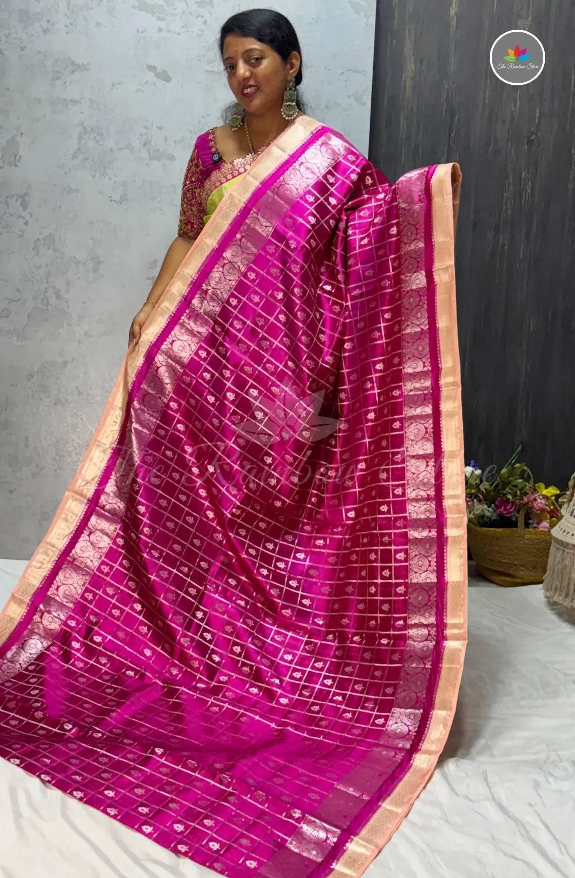 Premium Puna Silk Saree - Dark Pink
