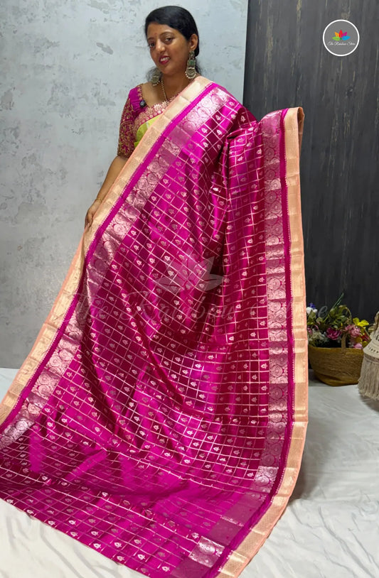 Premium Puna Silk Saree - Dark Pink