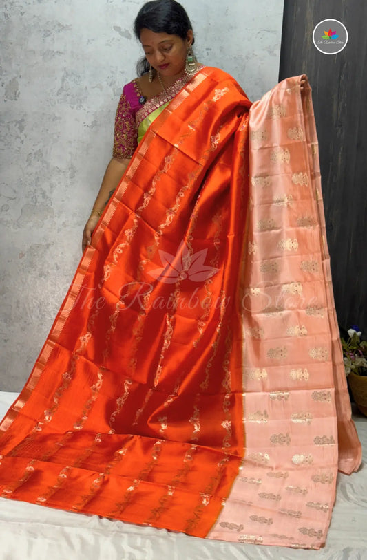Premium Puna Silk Saree - Orange