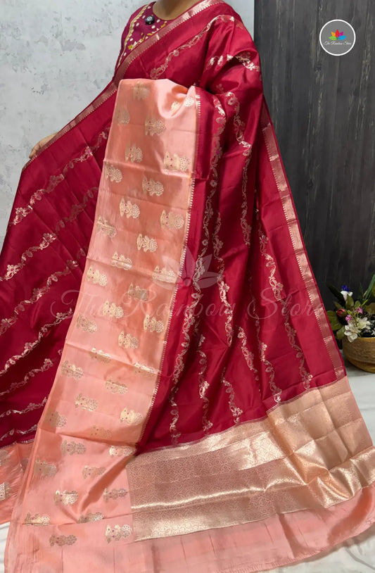 Premium Puna Silk Saree - Red