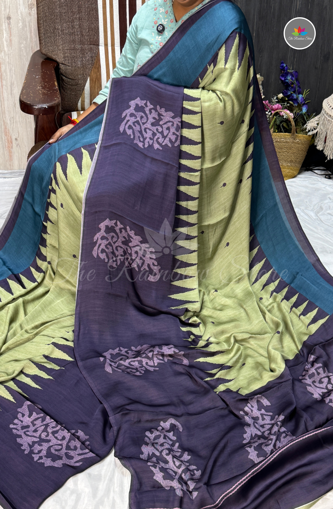 Pure Crepe Saree - Pista Green