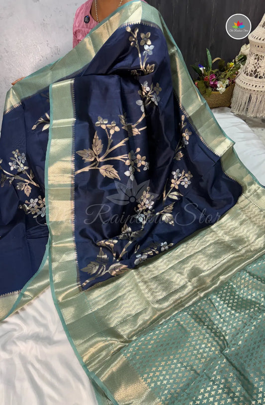 Premium Handloom Paper Silk - Navy Blue