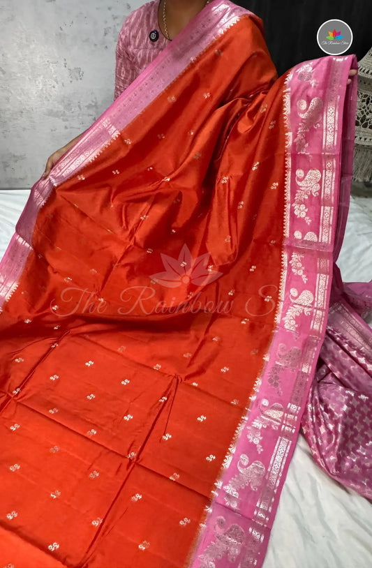 Premium Handloom Paper Silk - Rusted Orange
