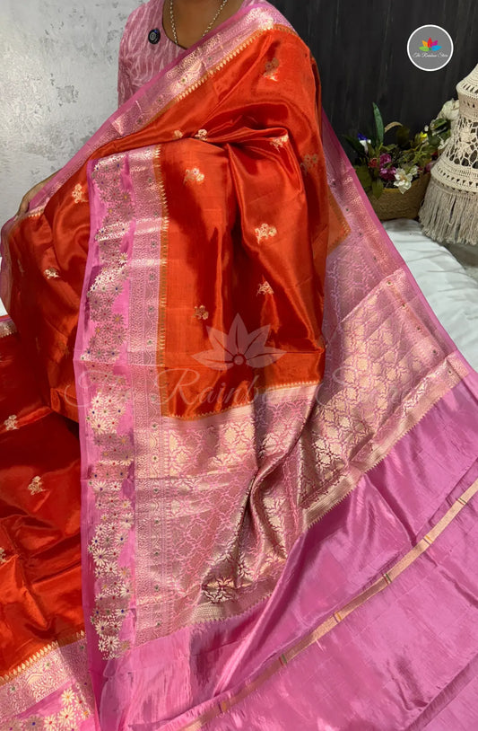 Premium Handloom Paper Silk - Orange