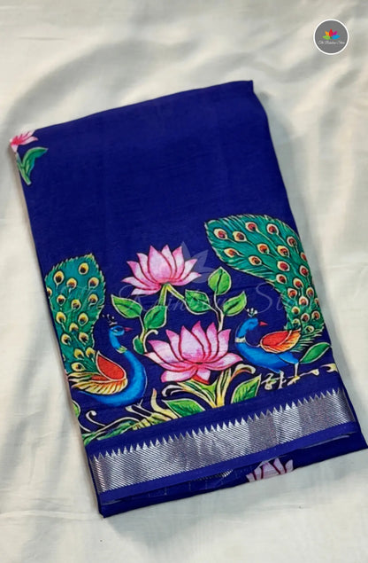 Pure Mangalagiri Pattu with Tanjore Paints - Royal Blue