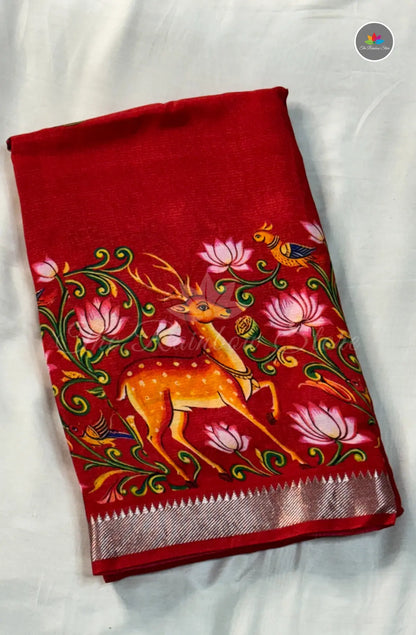 Pure Mangalagiri Pattu with Tanjore Paints - Dusky Orange