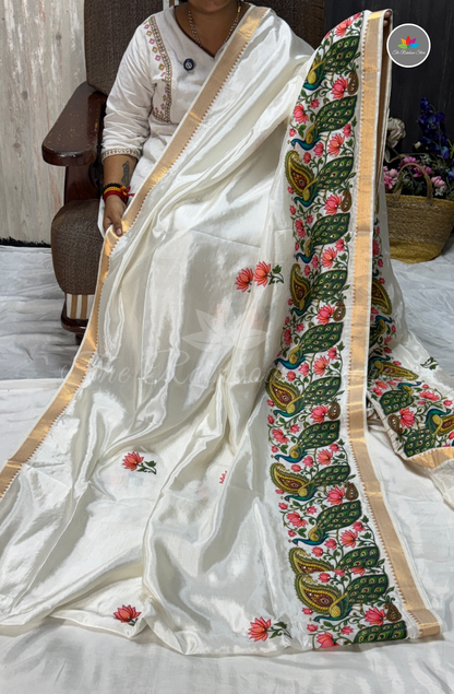 Pure Mangalagiri Pattu with Tanjore Prints - Tussar