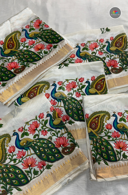 Pure Mangalagiri Pattu with Tanjore Prints - Tussar