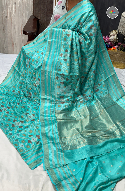 Pure Patola Saree - Aqua Blue