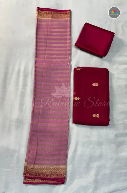 Pure Satin Mushru Dress Material  (3 Piece Set ) - Pink