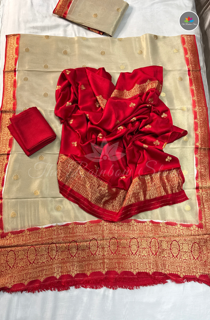 Pure Satin Mushru Silk (3 Piece Set ) - Cream