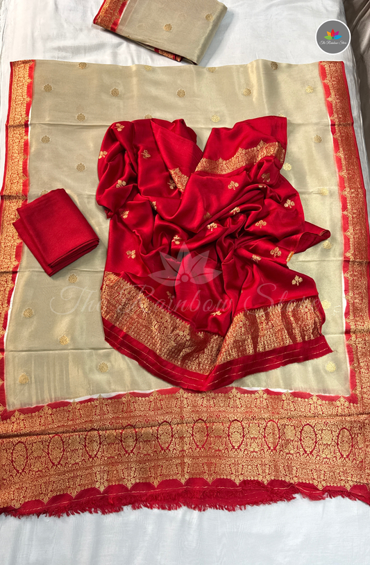 Pure Satin Mushru Silk (3 Piece Set ) - Cream