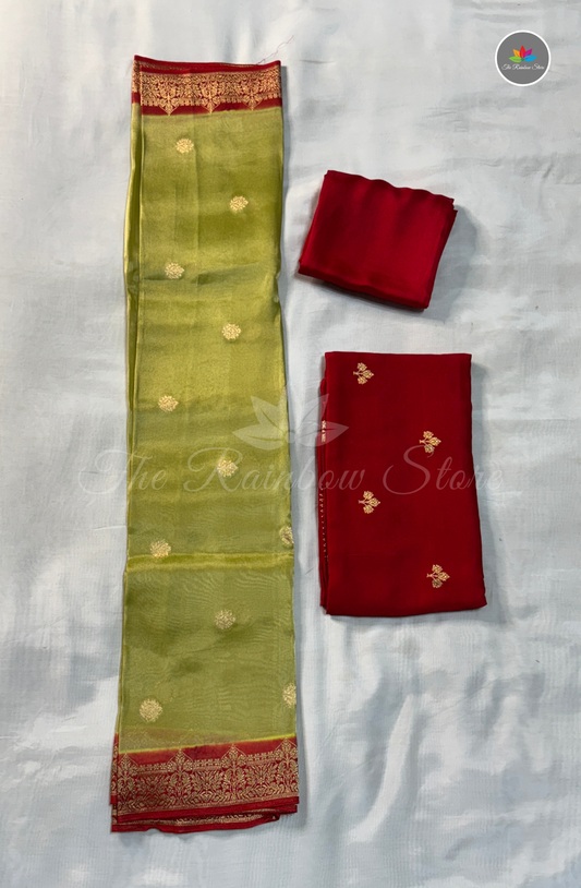 Pure Satin Mushru Silk (3 Piece Set ) - Olive Green