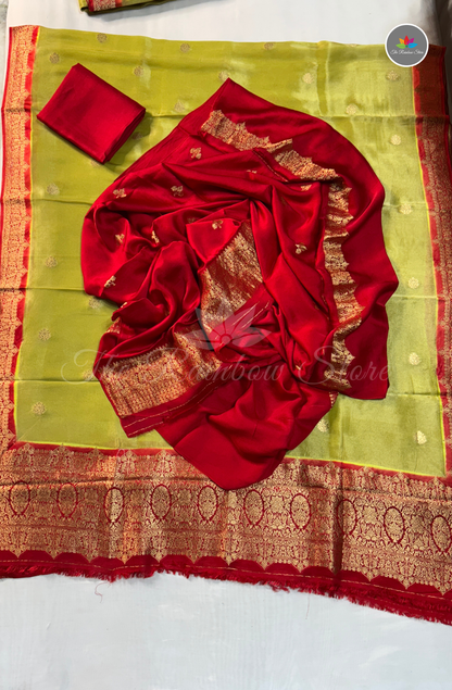 Pure Satin Mushru Silk (3 Piece Set ) - Olive Green