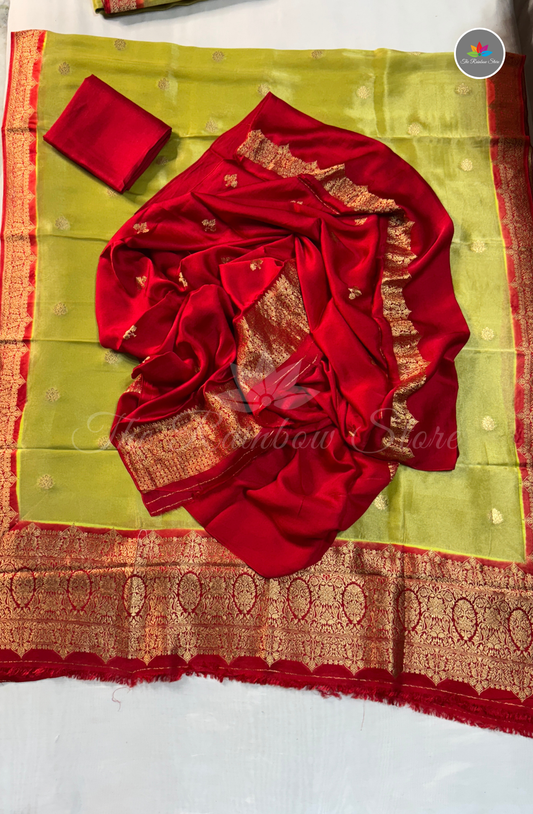 Pure Satin Mushru Silk (3 Piece Set ) - Olive Green