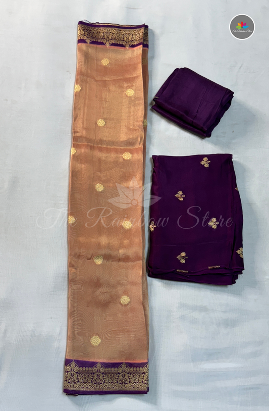 Pure Satin Mushru Silk (3 Piece Set ) - Peach Gold