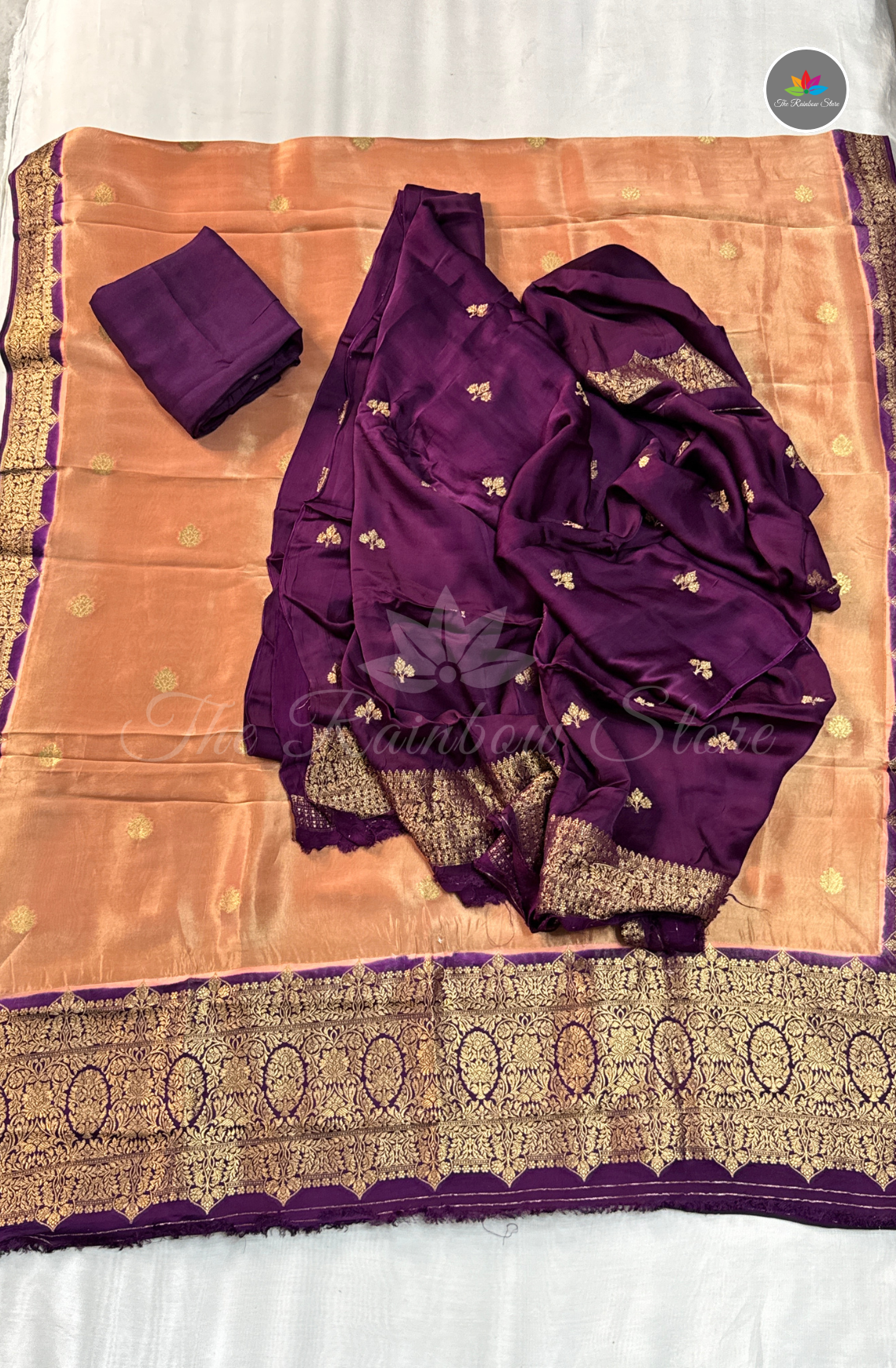 Pure Satin Mushru Silk (3 Piece Set ) - Peach Gold