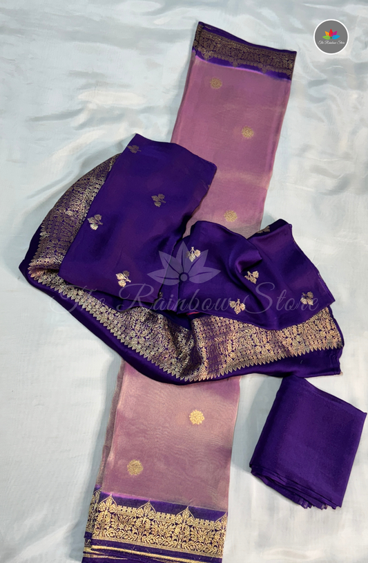 Pure Satin Mushru Silk (3 Piece Set ) - Purple