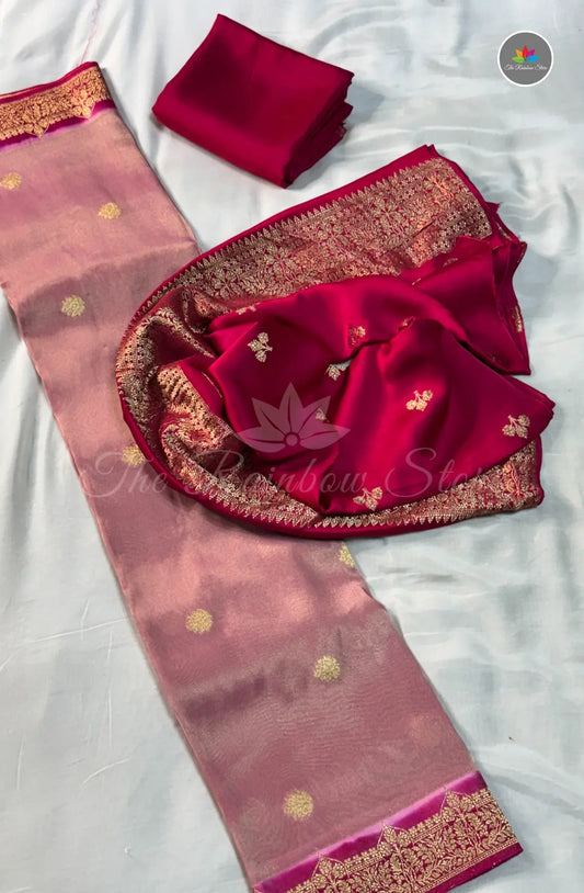 Pure Satin Mushru Silk (3 Piece Set ) - Dark  Pink